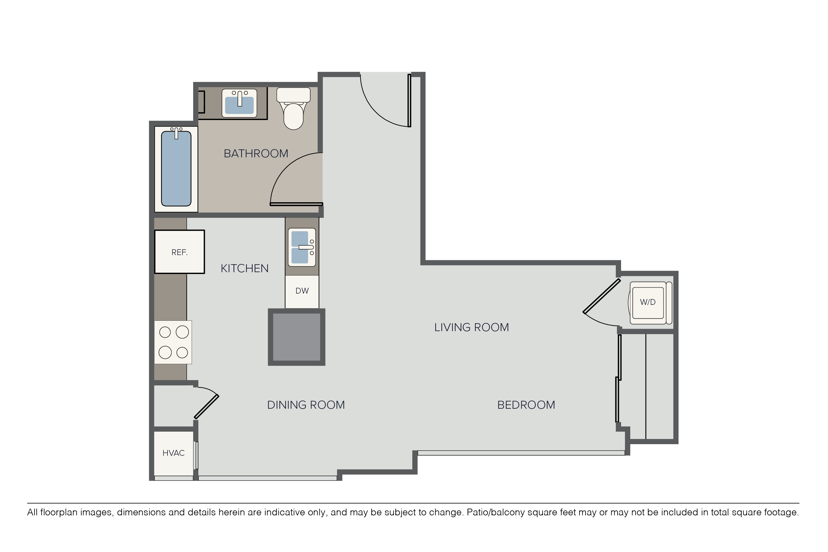 Floor plan for studio, 1 bath, 568 sqft